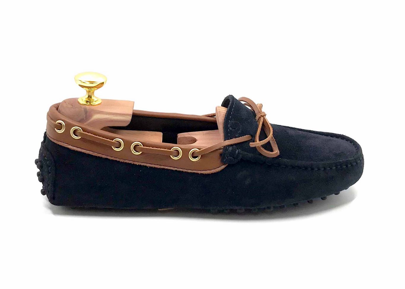 Loafers 'Drive' in dark Blue navy suede with light Brown details