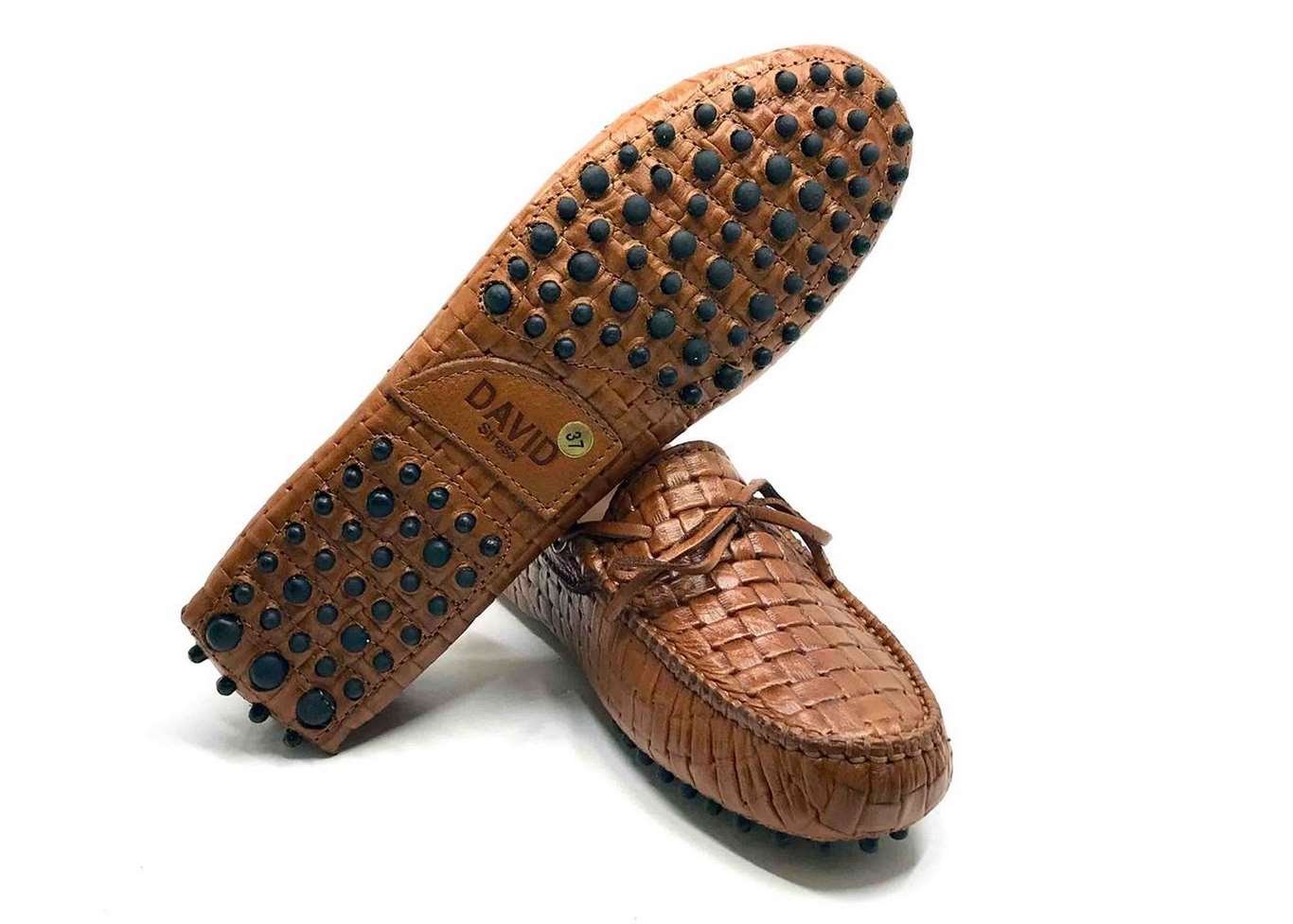 Loafers 'Drive' in printed woven light Brown Calfskin